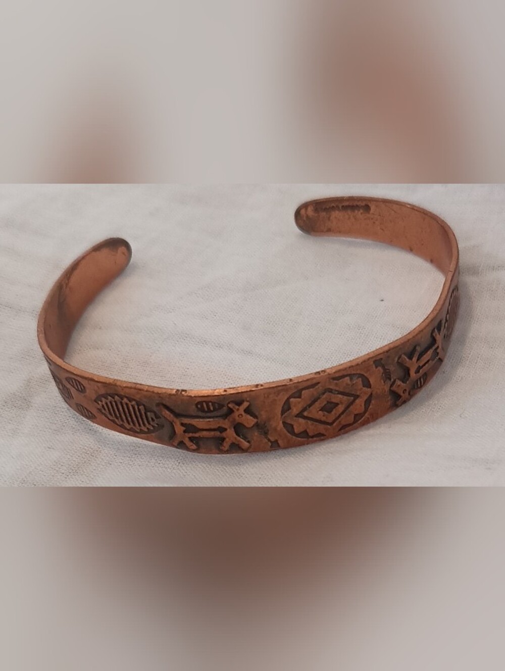 Stamped Copper Animal Motif Cuff Bracelet